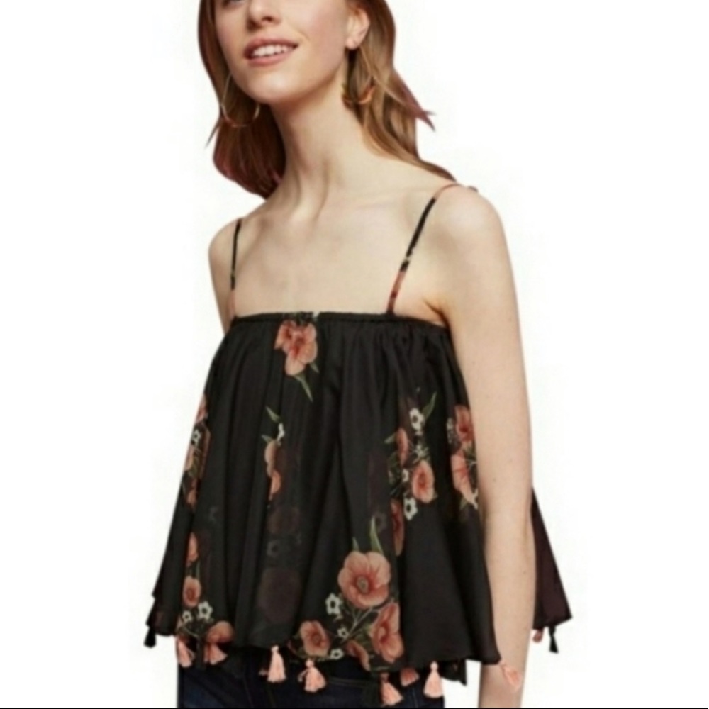 Anthropologie Caroline K Floral Tassel Top SMALL